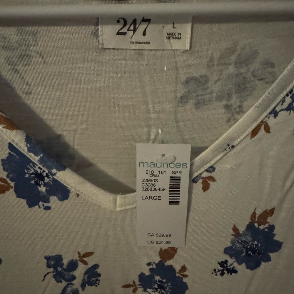 Cream Midi Dress with Blue Floral Print and V-Neck, Large- NWT! - Picture 10 of 10